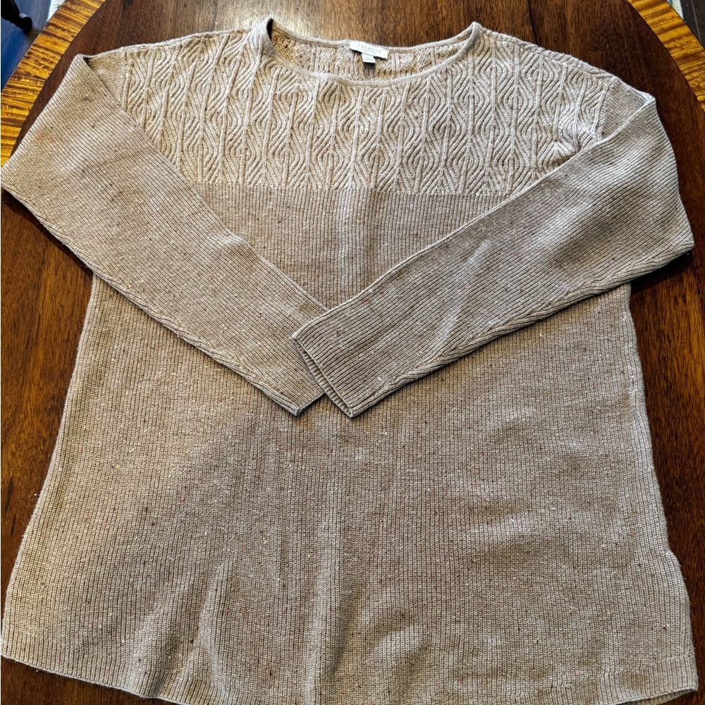 Talbots Petites Mixed Knit Speckled Tunic Sweater Medium Petite Tan Beige‎